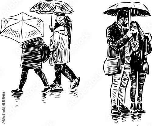 people in the rain