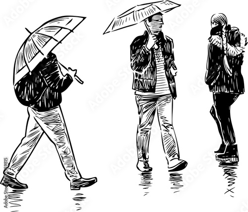 urban dwellers in the rain
