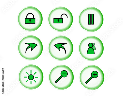 Icons with arrows, lock, brightness and pause