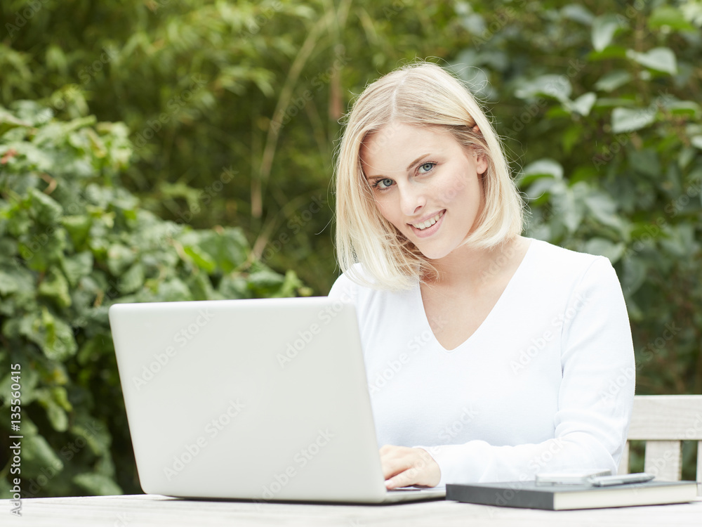 Woman works outside Woman works outside