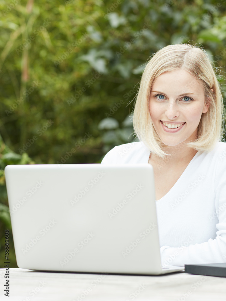 Woman works outside Woman works outside