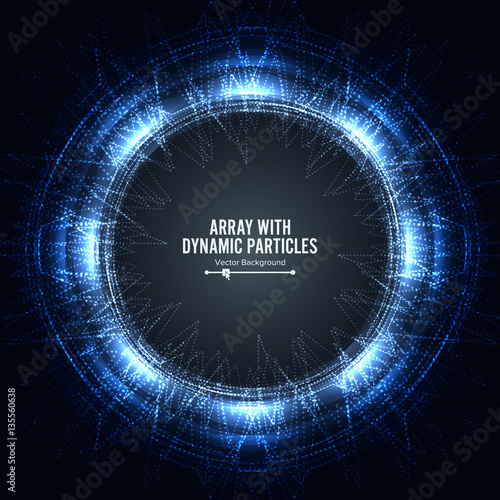 Array Vector With Splash Emitted Particles. Connection Round Structure. Visualization Abstract Background  Swirled Stripes