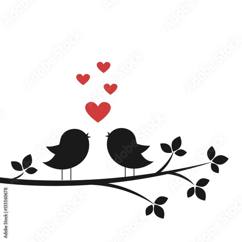 Silhouettes cute birds sing in Love