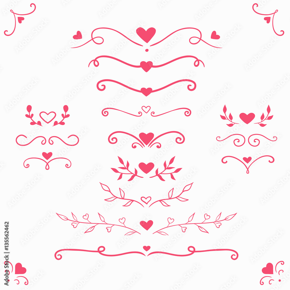 vector set with romantic dividers, borders, curls and swirls