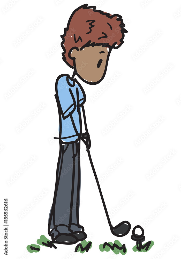 Doodle style cartoon golf player at his first strike Doodle style cartoon golf player at his first strike