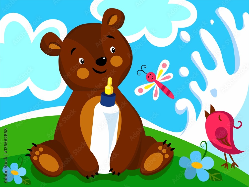 Bear loves to drink milk Bear loves to drink milk
