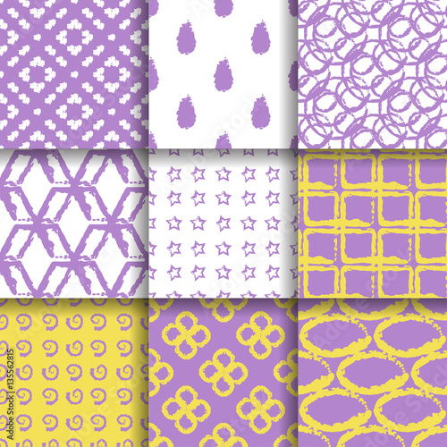 Set of geometric seamless chalk drawn patterns.
