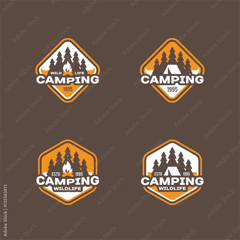 Set of labels on the themes of wildlife, adventure and camping. Vector illustration.