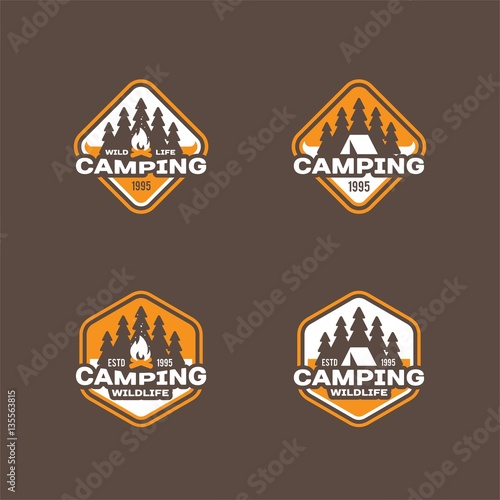 Set of labels on the themes of wildlife, adventure and camping. Vector illustration.
