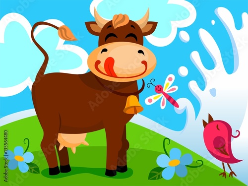The Cow is grazing in the meadow, eats grass, gives milk