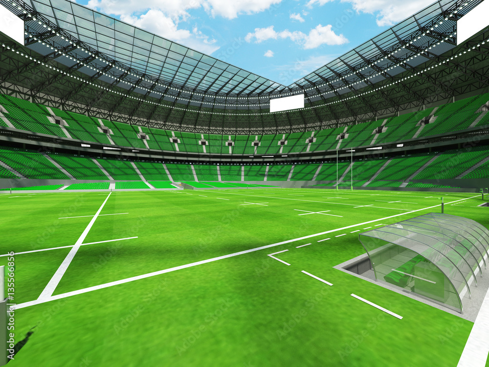 Fototapeta premium 3D render okrągły stadion rugby z zielonymi miejscami i lożami VIP