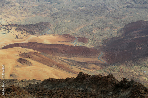 Serpentine road in crater of eruption