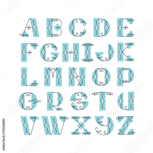 Vector elegant retro graphical decorative font.