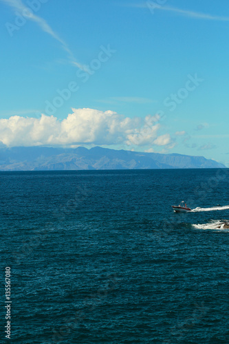 Speed motor boat or ship travels by sea © Volodymyr