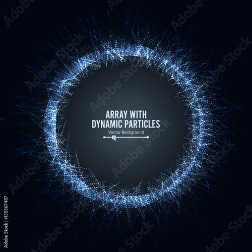 Array Vector With Splash Particles. Round Dots  And Lines. Digital Abstract Background  Glowing Halftone