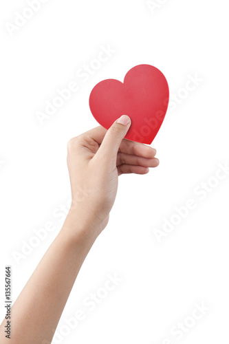 Red heart valentine day on white with clipping path