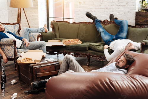 Photography Tired bearded man resting after a bachelors party