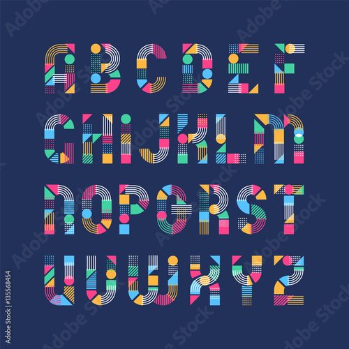 Geometrical shapes', lines and color blocks' latin font