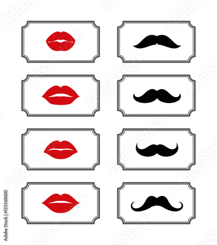 Ladies and gentlemen bathroom symbols. Vector lips  mustache