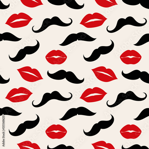 Lips and mustaches vector seamless pattern