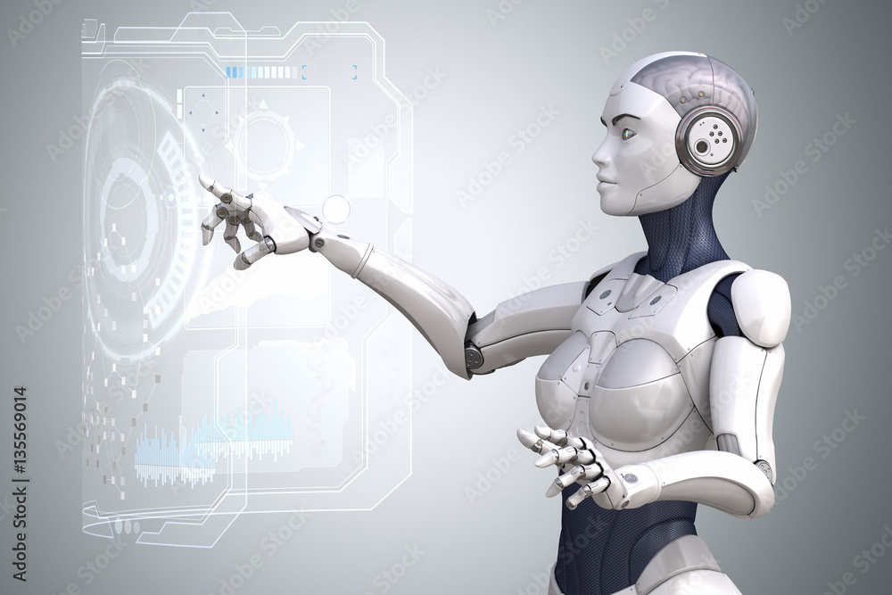 Robot is working with Virtual Reality touchscreen Robot is working with Virtual Reality touchscreen
