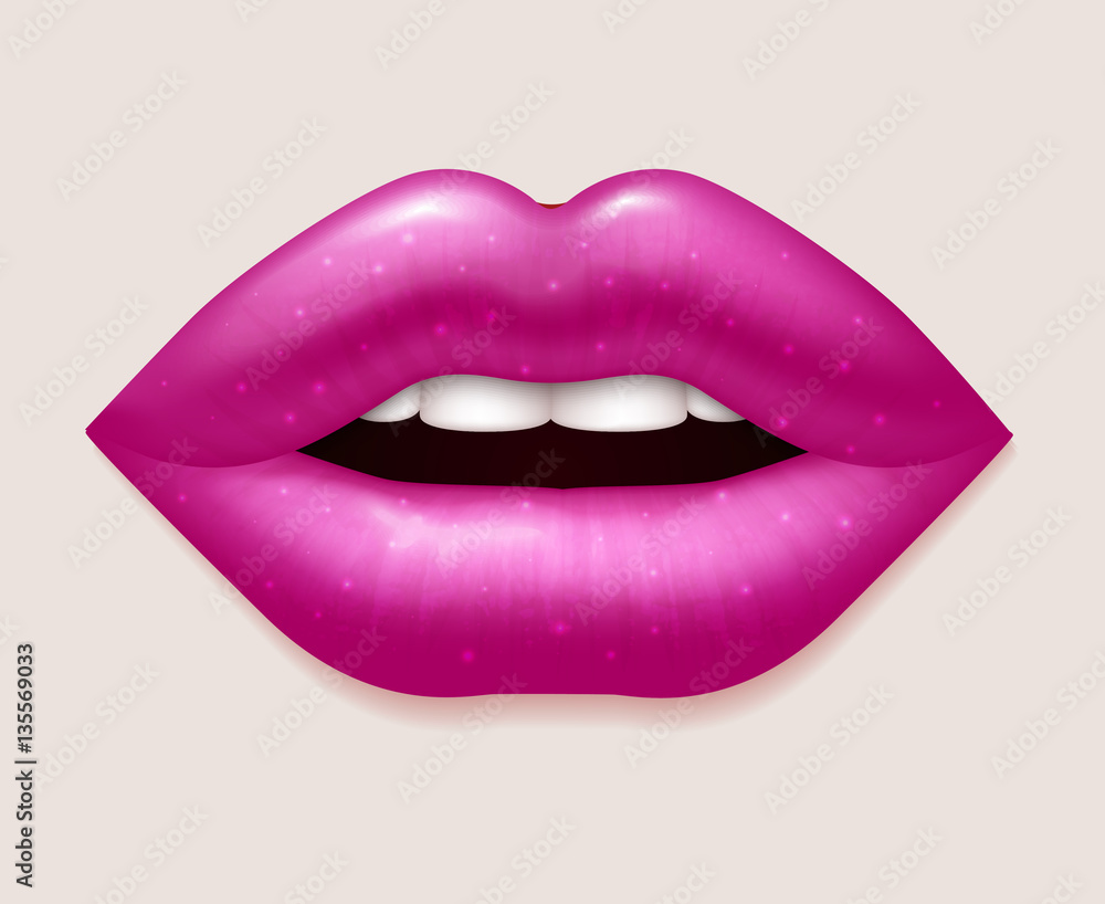 Realistic vector pink woman lips Realistic vector pink woman lips