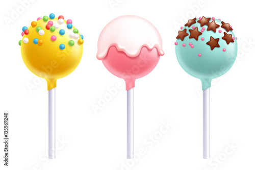 Photo Lollipops cake pops set vector illustration.