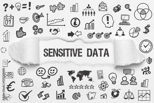 Sensitive Data / weißes Papier mit Symbole