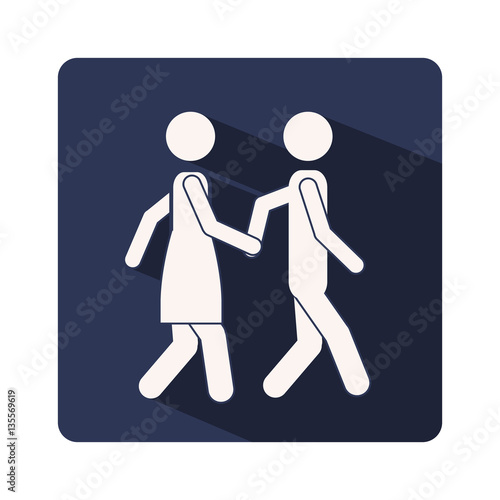 color silhouette frame with couple walking and holding hands vector illustration