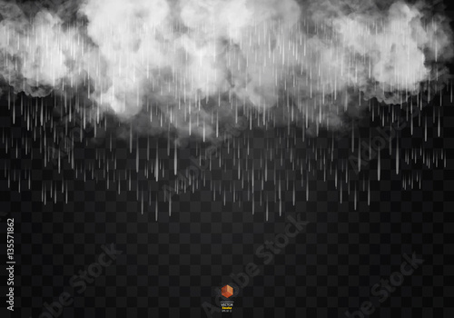 Rain and white cloud isolated on transparent background. Vector