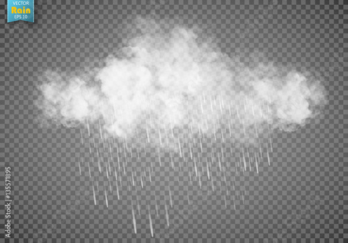 Rain and white cloud isolated on transparent background. Vector