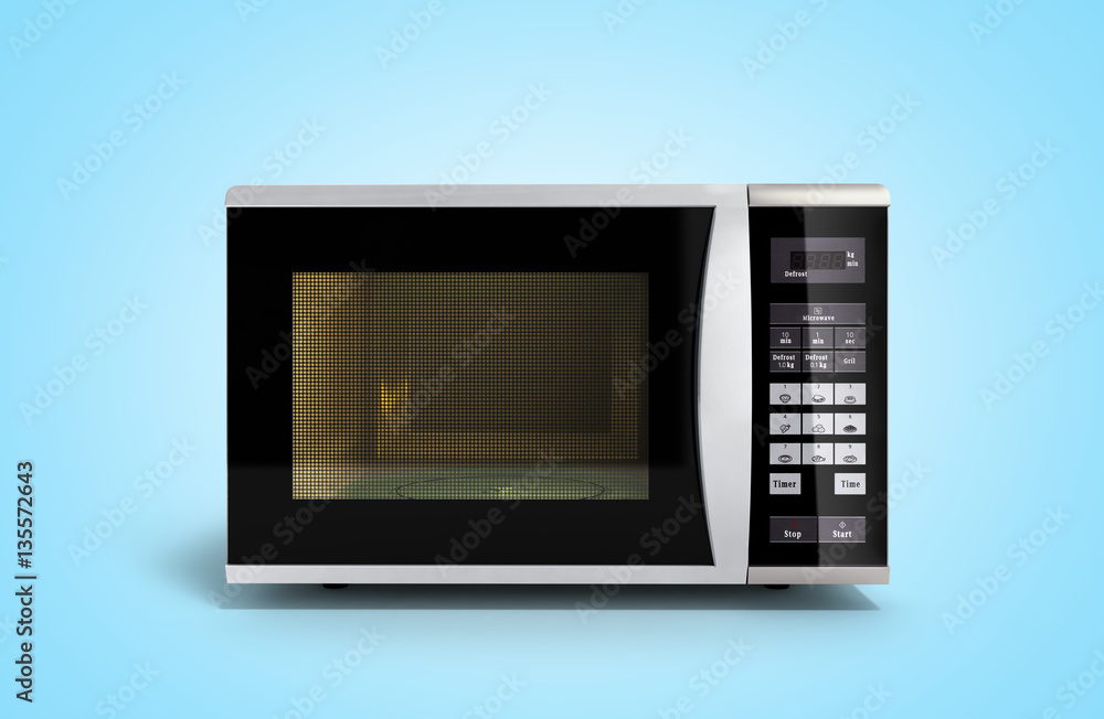 Fototapeta premium Microwave stove on blue gradient background 3d render