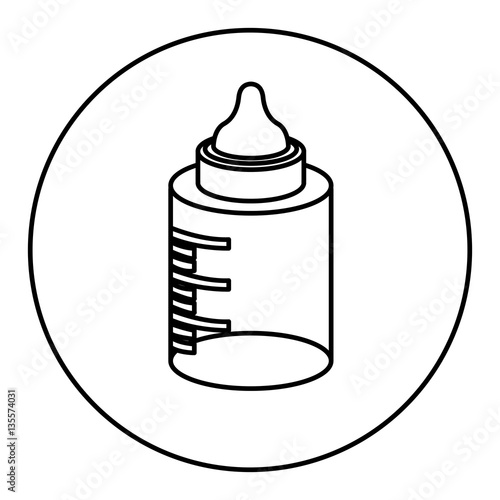 monochrome contour with baby bottle in round frame vector illustration