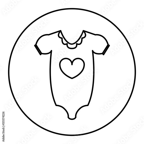 monochrome contour with baby pijama in round frame vector illustration