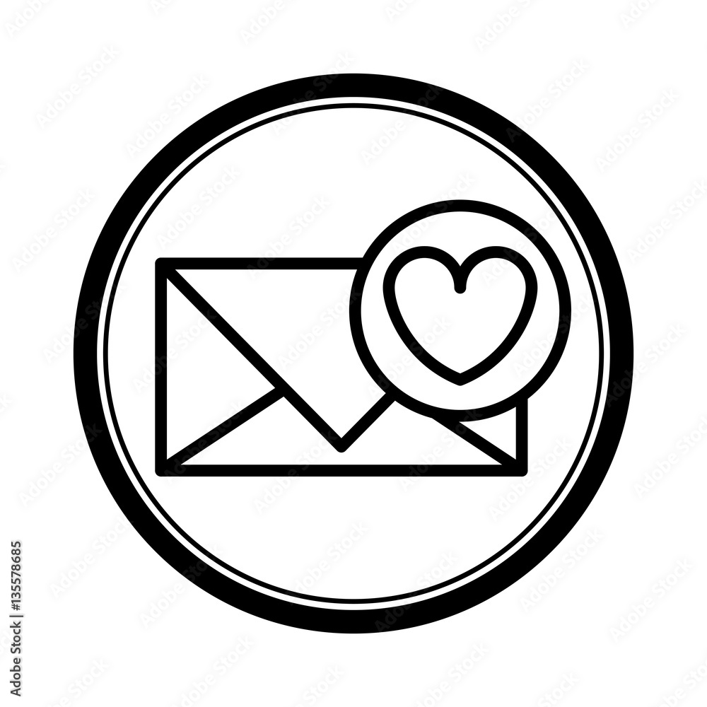 circular shape with silhouette envelope with heart sticker circular shape with silhouette envelope with heart sticker