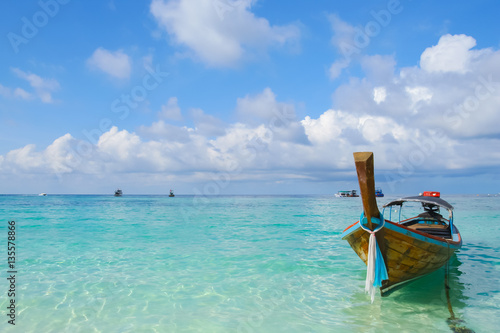 Boat and beach at ocean in Tropicana under clear sky located at south of thailand © pattierstock