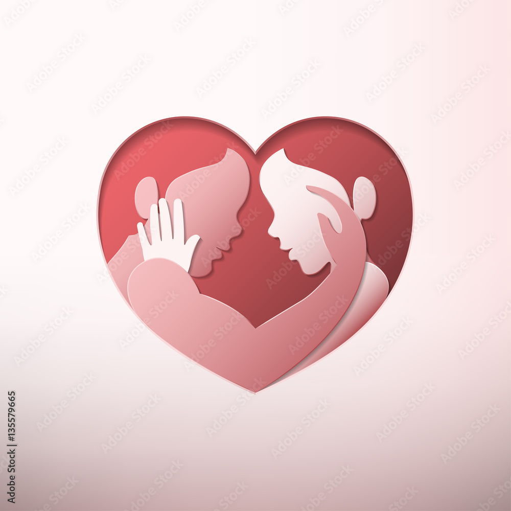 Couple caressing in heart shaped frame paper art Couple caressing in heart shaped frame paper art