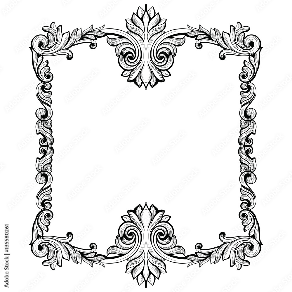 Fototapeta premium Imperial Baroque Mirror frame. Vector French Luxury rich intricate ornaments and crystals. Victorian Royal Style decor