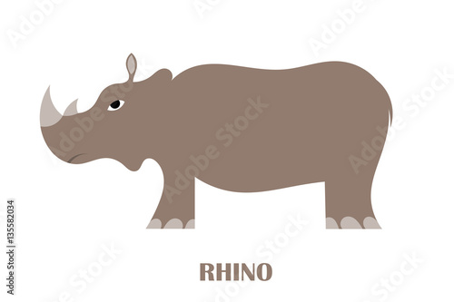 Color vector image Cute Cartoon rhinoceros on a white background