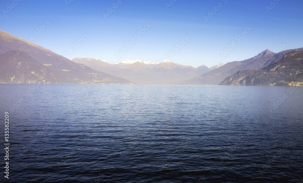 Como Lake winter panorama. color image