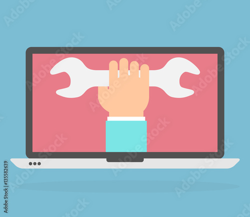Laptop repair service icon concept