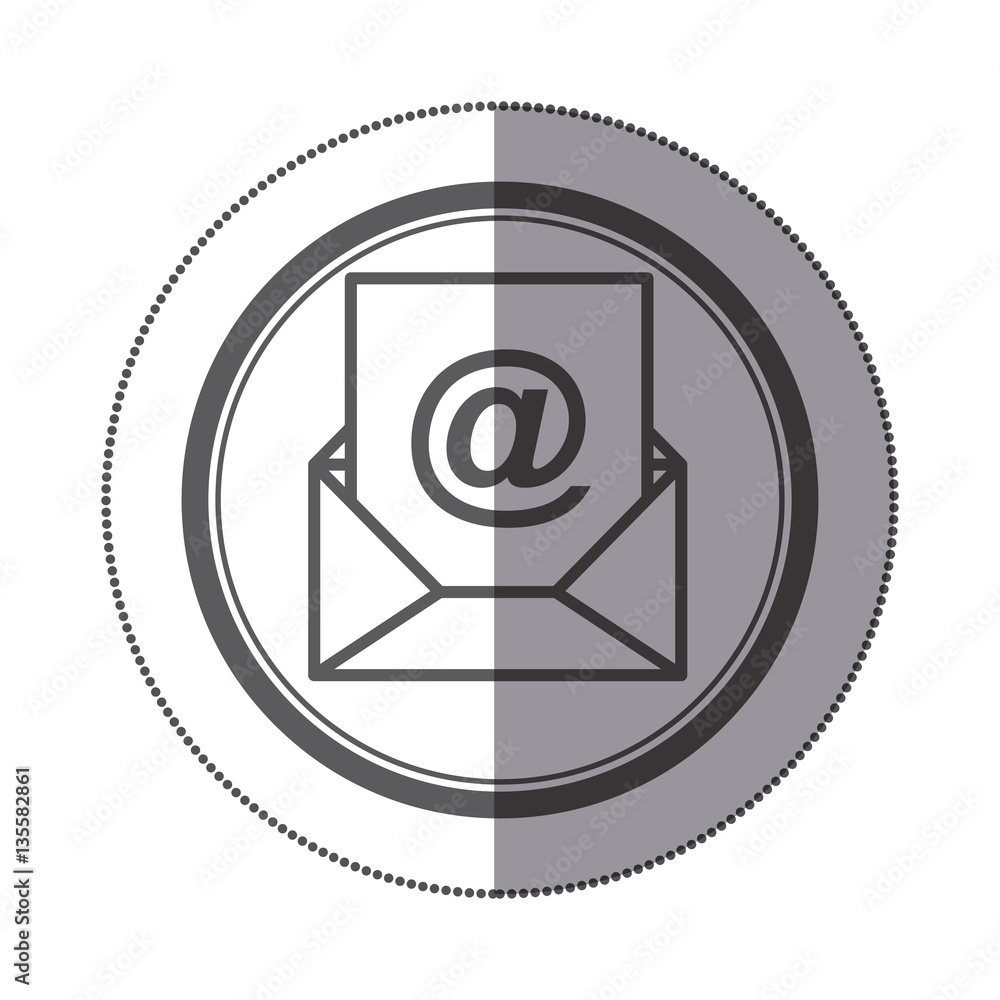 sticker circular shape with silhouette envelope with mailing sheet and at sign vector illustration sticker circular shape with silhouette envelope with mailing sheet and at sign vector illustration
