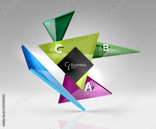 Vector glass triangles composition on grey 3d background