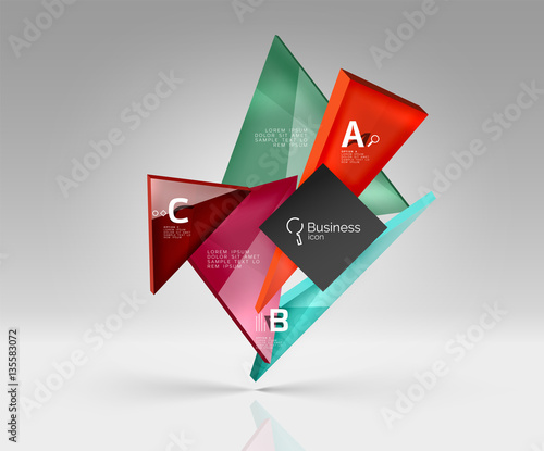 Vector glass triangles composition on grey 3d background