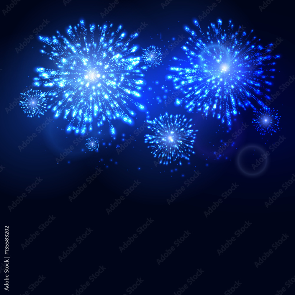 Fototapeta premium Firework new year holiday celebration template. Vector firework flame carnival event background