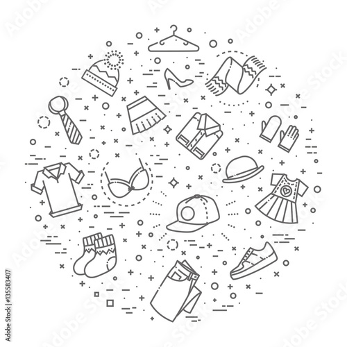 Clothes icons, thin line style