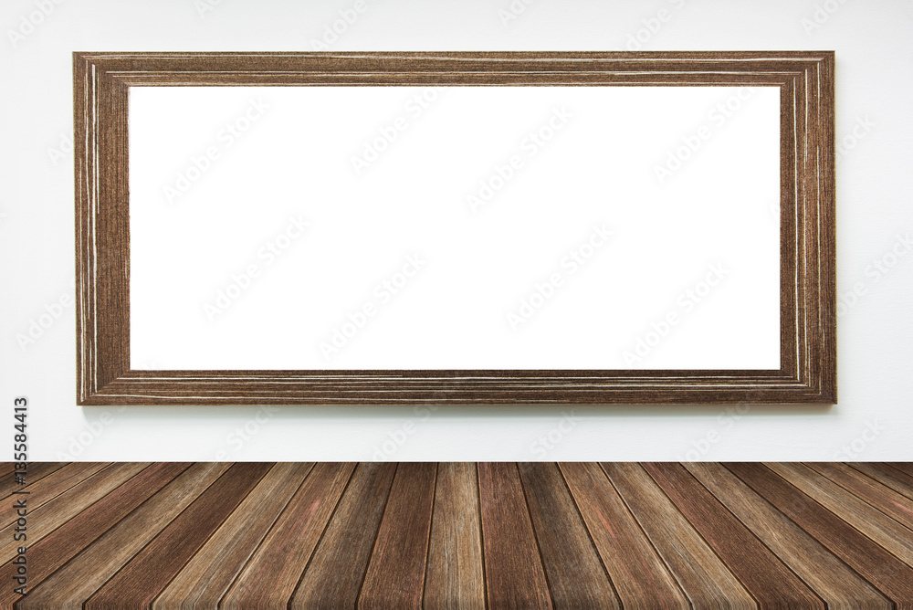 Wood frame on the wall with wood table Wood frame on the wall with wood table