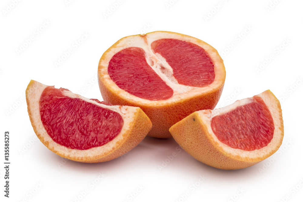 Red grapefruit isolated on white background. Clipping path included in JPEG.