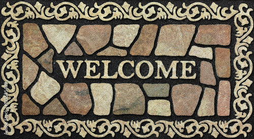 tile, carpet shoe, welcome sign