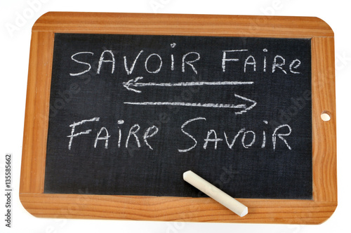 Fotografija Savoir faire et faire savoir écrit sur une ardoise